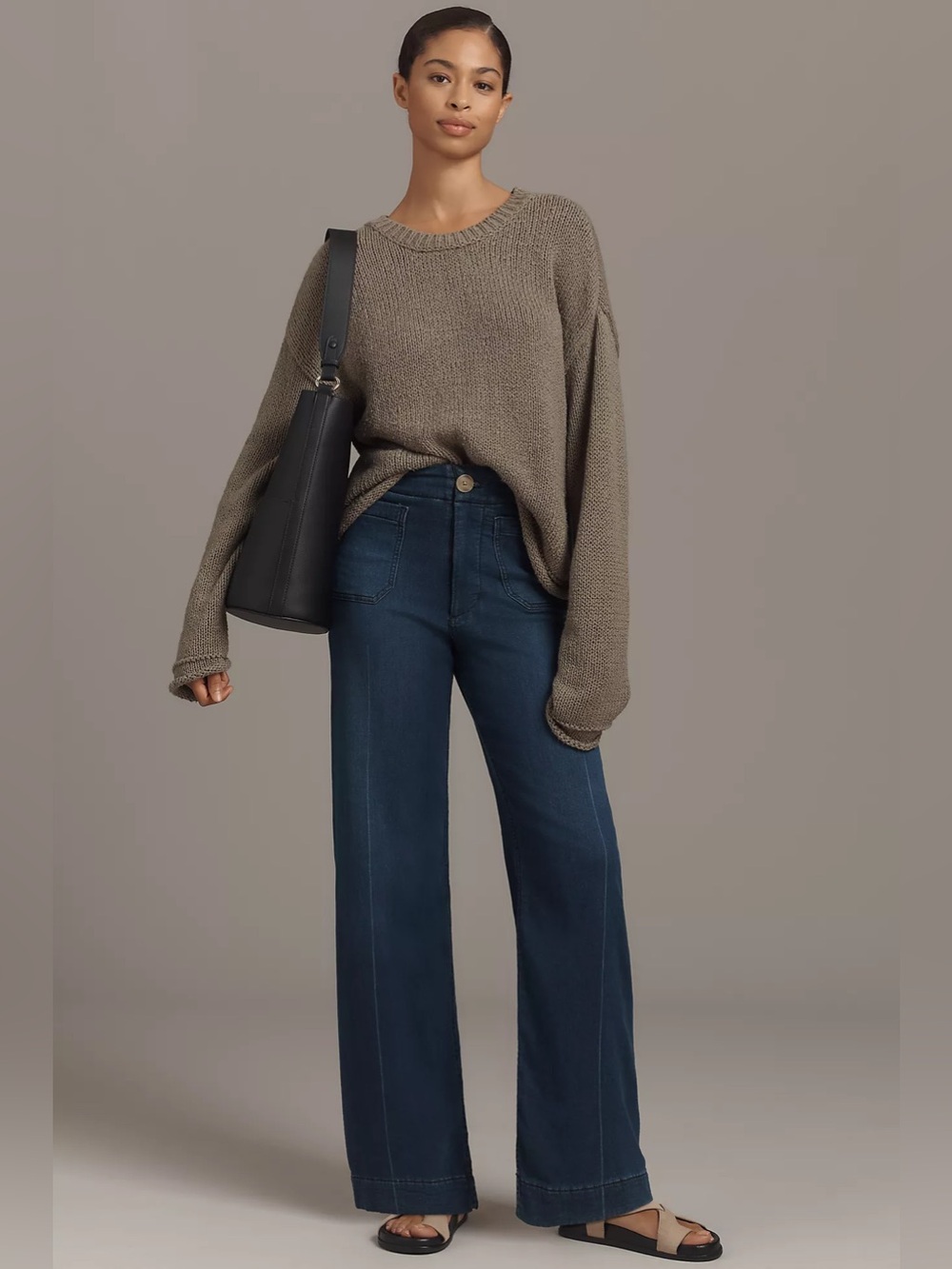 MAEVE The Colette Knit Full Length High Rise Wide Leg Soft Knit Jeans